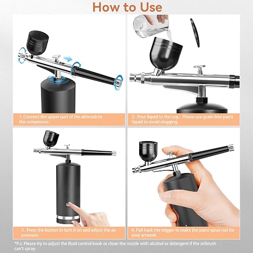 Airbrush Kit With Compressor - High-Pressure Portable Air Brush With 0.2/0.3/0.5mm Nozzle, Non