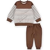 JiuBreeze Toddler Boys Fall Outfit Baby Winter Clothes Long Sleeve Crewneck Sweatshirt Pants Set Stripe Sweats 18M-5T