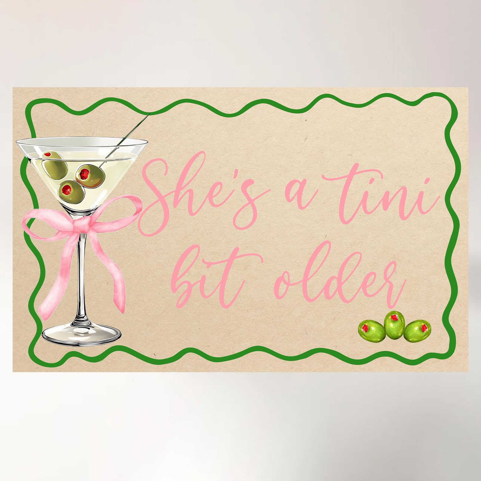 Photo 1 of A Tini Bit Older Backdrop for A Tini Bit Older Birthday Decorations Green Pink She's a Tini Bit Older Banner for Espresso Martini Party Decorations