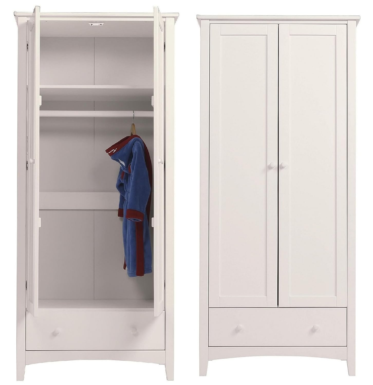 Harvey Pine Double Wardrobe With Drawer Hanging Rail Ivory A