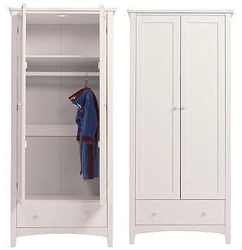 Harvey Pine Double Wardrobe With Drawer Hanging Rail Ivory A