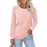 Minetom Womens Lace Tops Long Sleeve Shirts Casual Dressy Blouses Trendy Fall Fashion Outfits Clothes