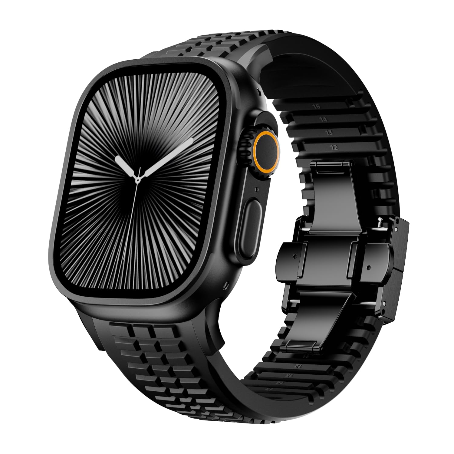 VKEOO Silicone Watch Band Compatible with iWatch Ultra 2 / Ultra/Series 10 9 8 7 (44mm 45mm 46mm 49mm), Sport bands with Folding buckle, Rugged Heavy Duty Modern Design for Men