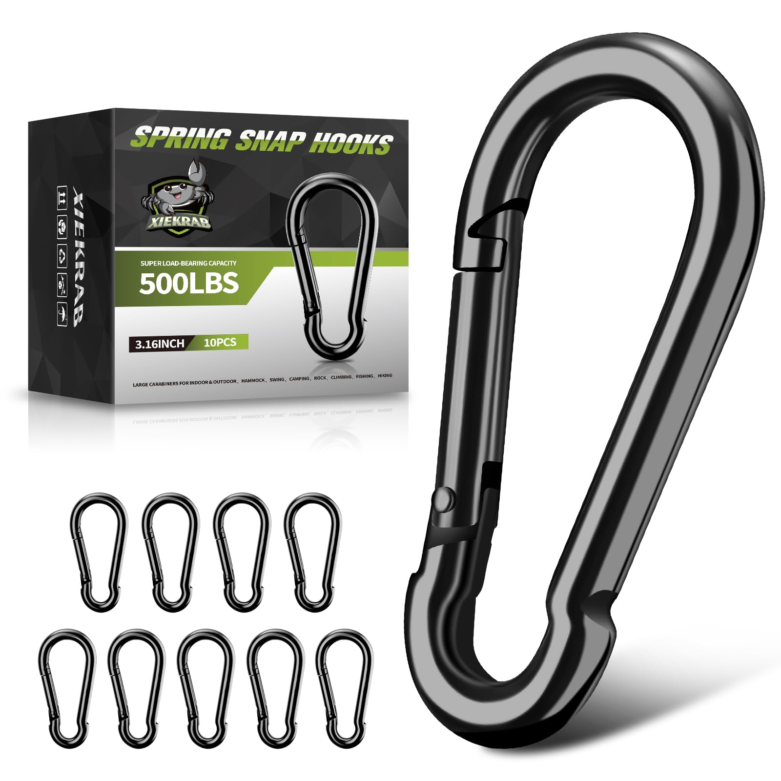 Photo 1 of 10Pcs Spring Snap Hooks, 3.16” Carabiner Clip, 500lbs Heavy Duty Rope Connector, Large Carabiners for Indoor & Outdoor, Hammock, Swing, Camping, Fishing, Hiking