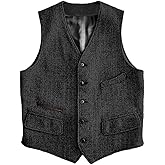 SOLOVEDRESS Mens Vintage Classic Herringbone Pattern Suit Vest V Neck Casual Wool Blend Waistcoat for Men