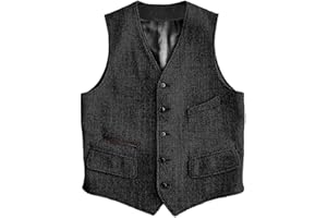 SOLOVEDRESS Mens Vintage Classic Herringbone Pattern Suit Vest V Neck Casual Wool Blend Waistcoat for Men