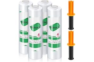 Stretch Film, HERKKA Stretch Wrap with Handles Industrial Strength, Moving Wrapping Plastic Roll, Shrink Wrap for Pallet Wrap, 15" x 1000 Feet, 4 Pack, 60 Gauge