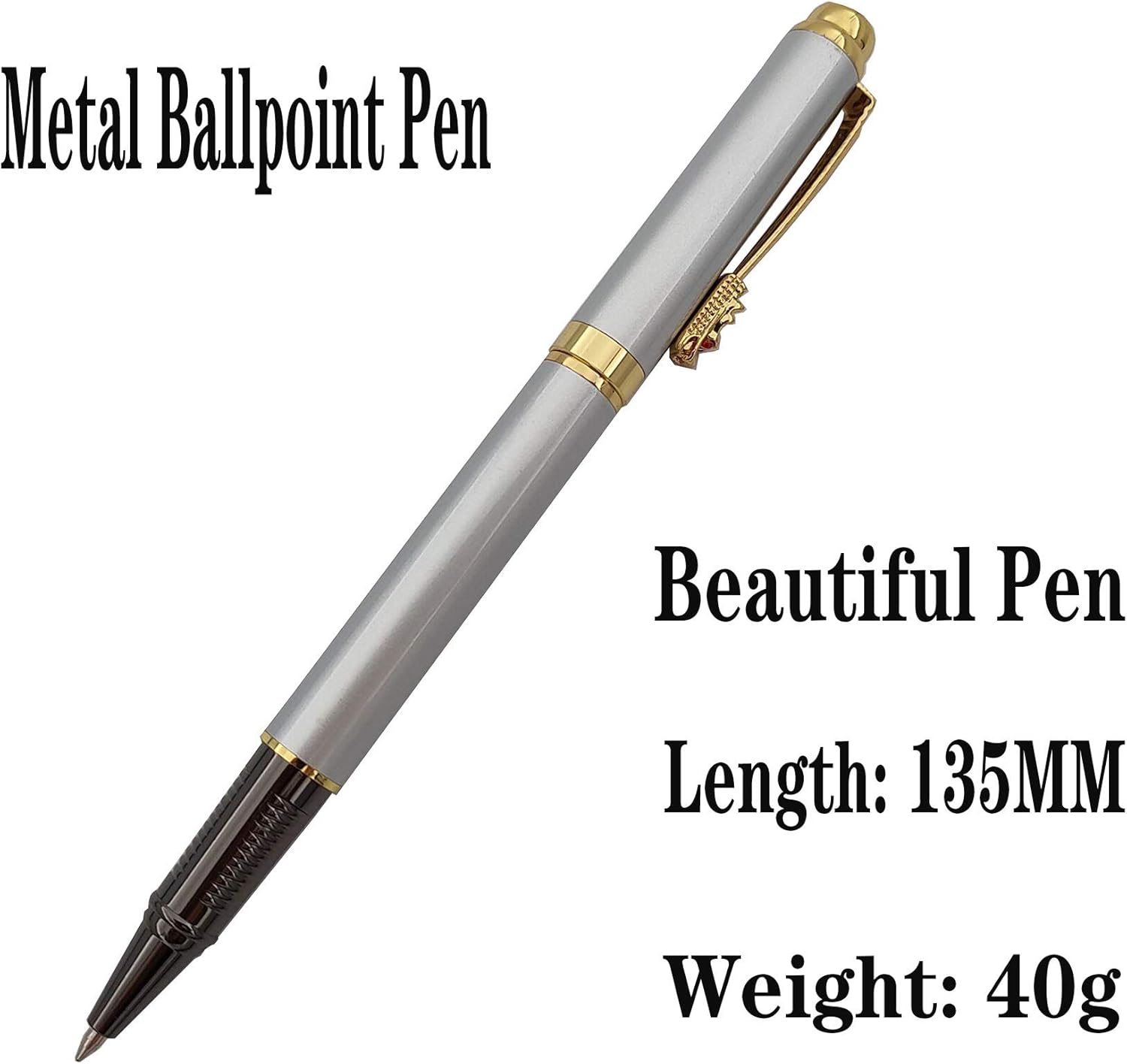 Accod Fine Nib Rollerball Pen High-end Business Signature Pen Clip Black Ink Rollerball Pen with Two 0.5mm Replacement Refills Gift Premium Gift Box (Silver) - Image 4