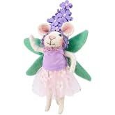 Primitives by Kathy Purple Flower Mouse Collectible Felt Critter, 5-inch, Handmade Mouse Figurine with Bead Accents &amp; Floral Dress - Whimsical Spring &amp; Easter Tiered Tray, Shelf, or Tablescape Decor