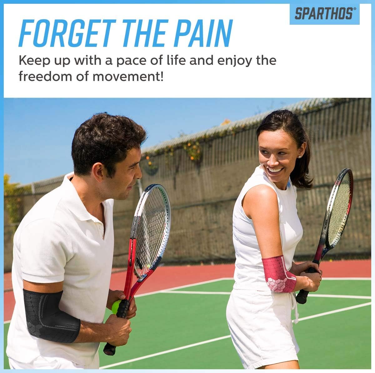 Sparthos Elbow Compression Sleeves (Pair) – Tennis and Golfer's Elbow Support – Elbow Brace for Men and Women – Made from Innovative Breathable Elastic Blend: Sports & Outdoors
