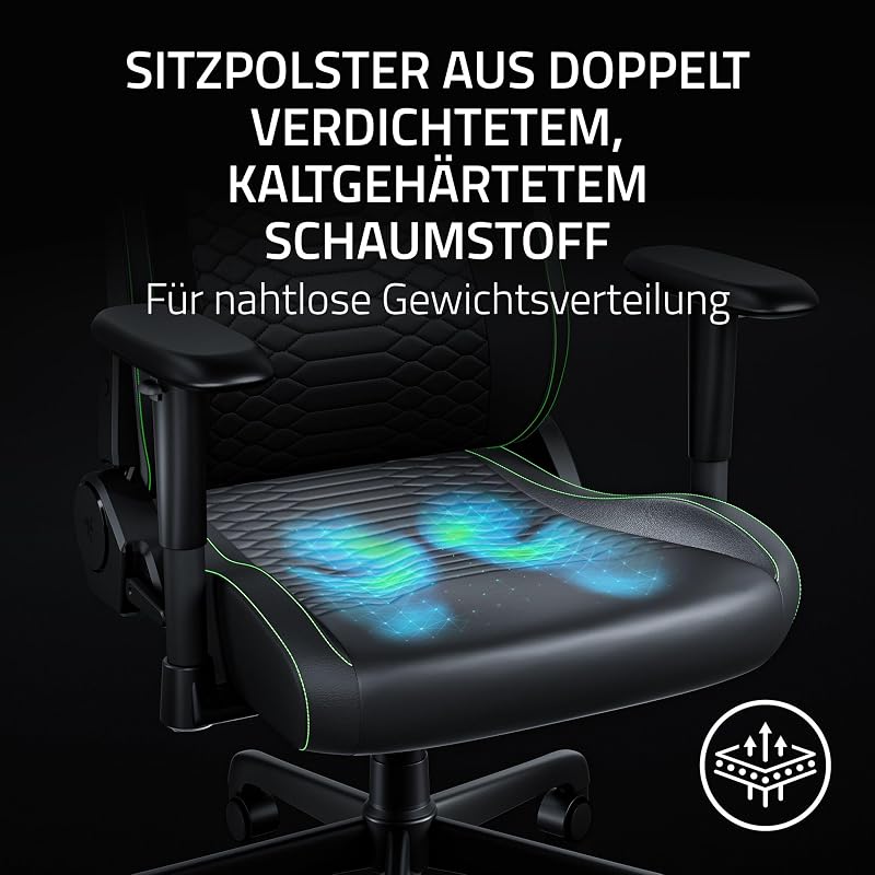 Iskur V2 X NewGen - Ergonomischer Gaming-Stuhl mit atmungsaktivem Gen-2 EPU-Leder mit Cooltouch Technologie - Integrierte Lordosenstütze - Breite Schulterbögen und Sitzfläche | Schwarz