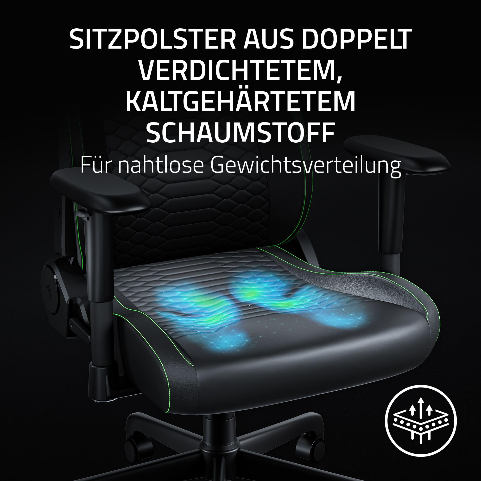 Razer Iskur V2 X NewGen - Ergonomischer Gaming-Stuhl mit atmungsaktivem Gen-2 EPU-Leder mit Cooltouch Technologie - Integrierte Lordosenstütze - Breite Schulterbögen und Sitzfläche | Schwarz 4