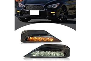 BINQIGOO Smoked Housing LED Front Bumper Fog Lamp Daytime Running Light Turn Signal Feature Compatible with Infiniti Q50 2014-2023 Q70 2014-2019 White/Amber Light Accessories