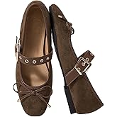 MakeMeChic Women's Summer Flats Brown Suede Loafers Bow Knot Buckle Closed Toe Leather Shoes