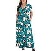 HAOMEILI Women's L-5XL Short Sleeve V-Neck Plus Size Maxi Dresses with Pockets