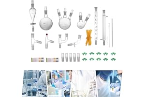 KONKENIE 13/29/32Pcs Lab Chemilcal Unit 250-1000ml 24/40 Joints Glass Organic Chemistry Lab Distillation Glassware Kit Round Bottom Flask for Distillation Distilling Equipment for Home School (29Pcs)