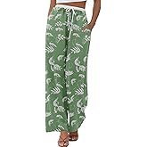 ONLYSTORY Womens Wide Leg Pants Flowy Hight Waist Adjustable Drawstring Palazzo Trousers Casual Patchwork Pants with Pockets