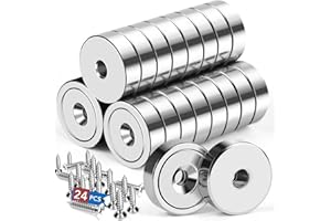 LOVIMAG 24Pcs Cup Magnets, 20lbs Rare Earth Magnets, Waterproof Pot Magnet with Countersunk and Screw Ideal for Tool Room,Sci