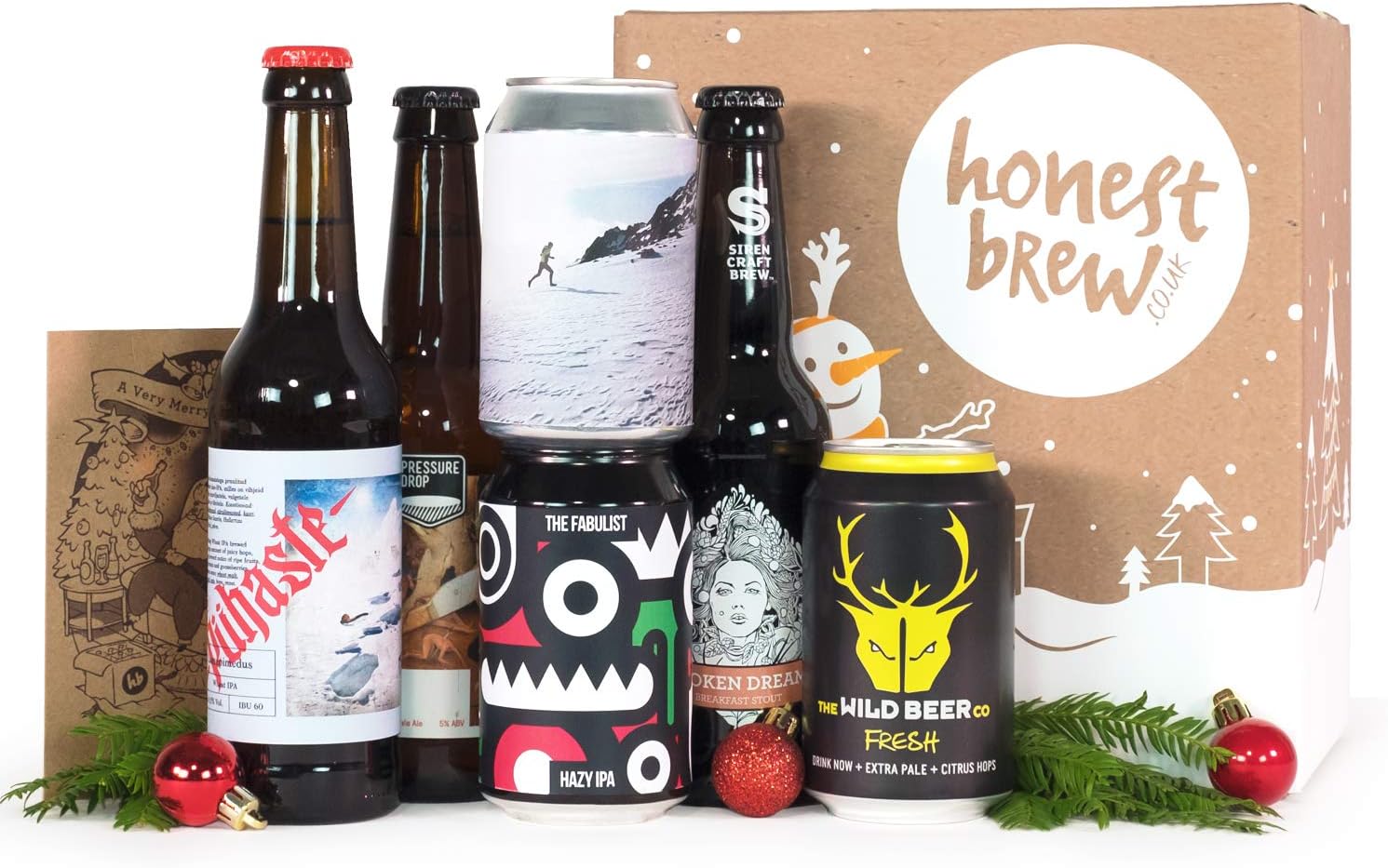 HonestBrew Stocking Filler - 6 Craft Beers, Christmas Card & Craft Beer Style Guide in Christmas Packaging