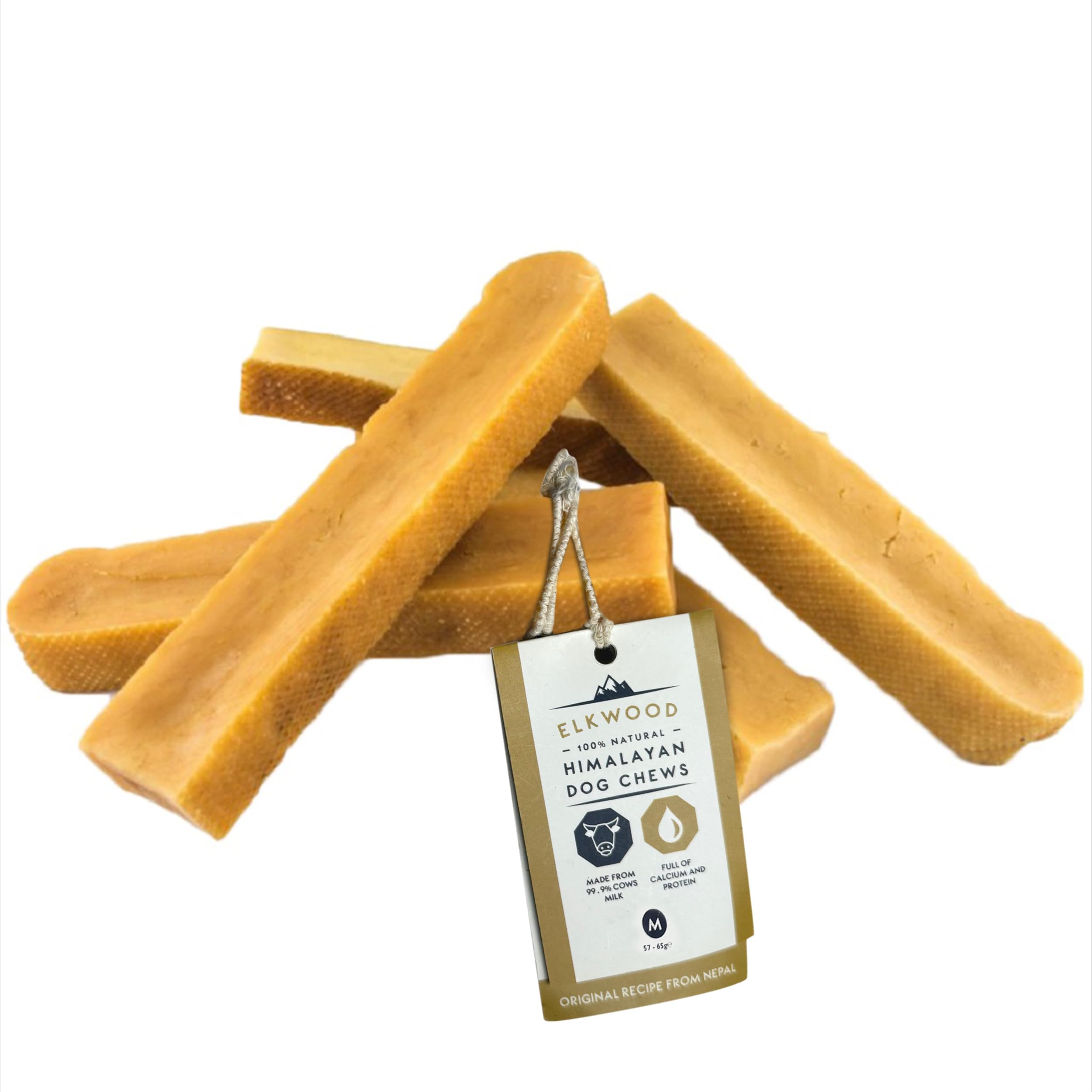 Elkwood Natural Dog Chews, Medium Long Lasting Cheese Chews, Natural Dog Treat Yak & Cows Milk, Gluten Free, High Protein, High Calcium Healthy Treat for Dogs | Supports Dental Health
