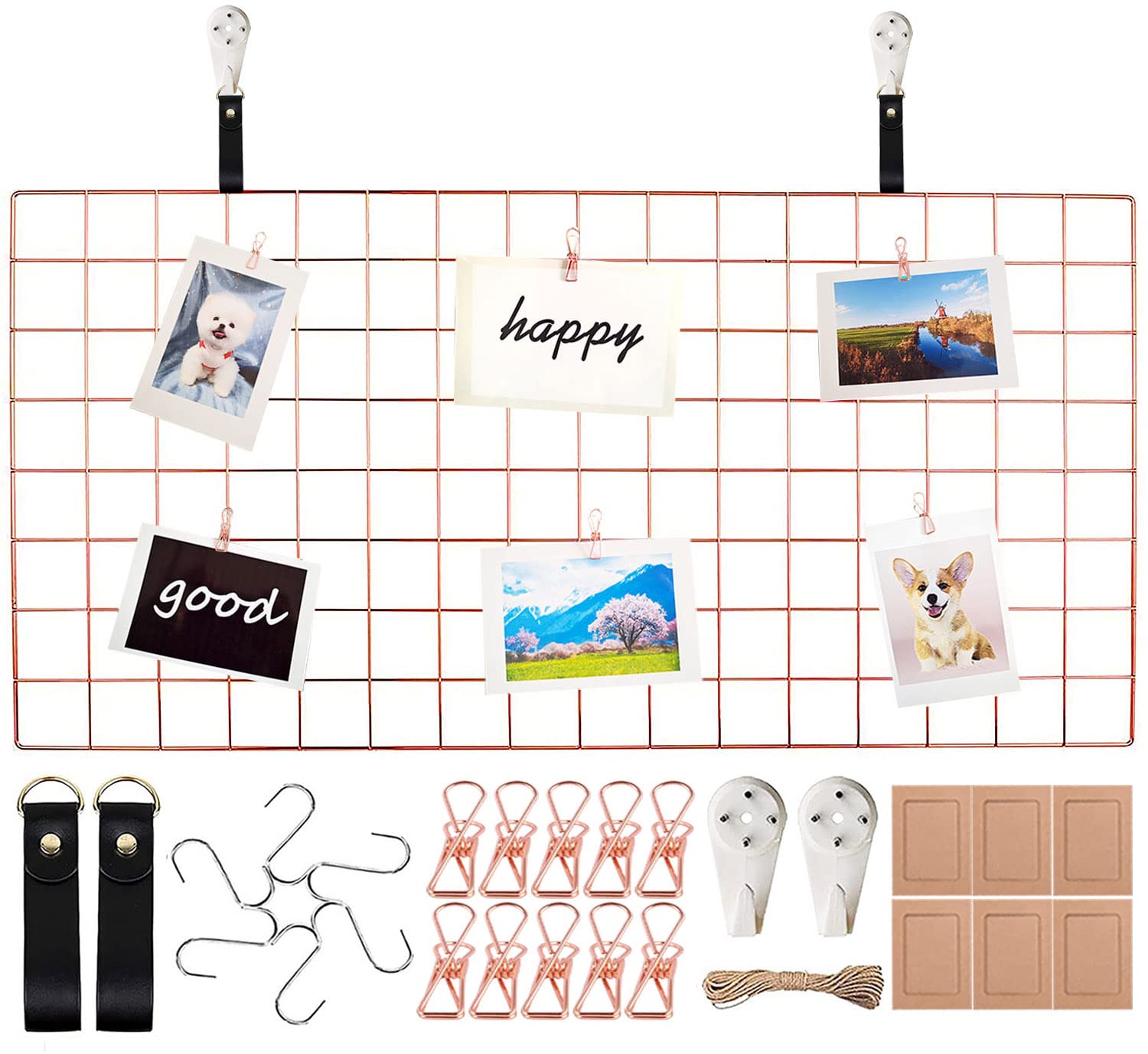 Upgrade wall grid shelf, DIY iron grid of photo wall decoration pin board photo on the memo board hanging in the family, kitchen, office and so on (40 * 80cm) Rose gold