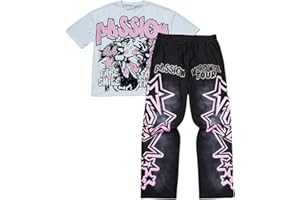 SOLY HUX Men's Summer Two Piece Outfits Short Sleeve Graphic T Shirt Pants Set Y2k Streetwear Clothes