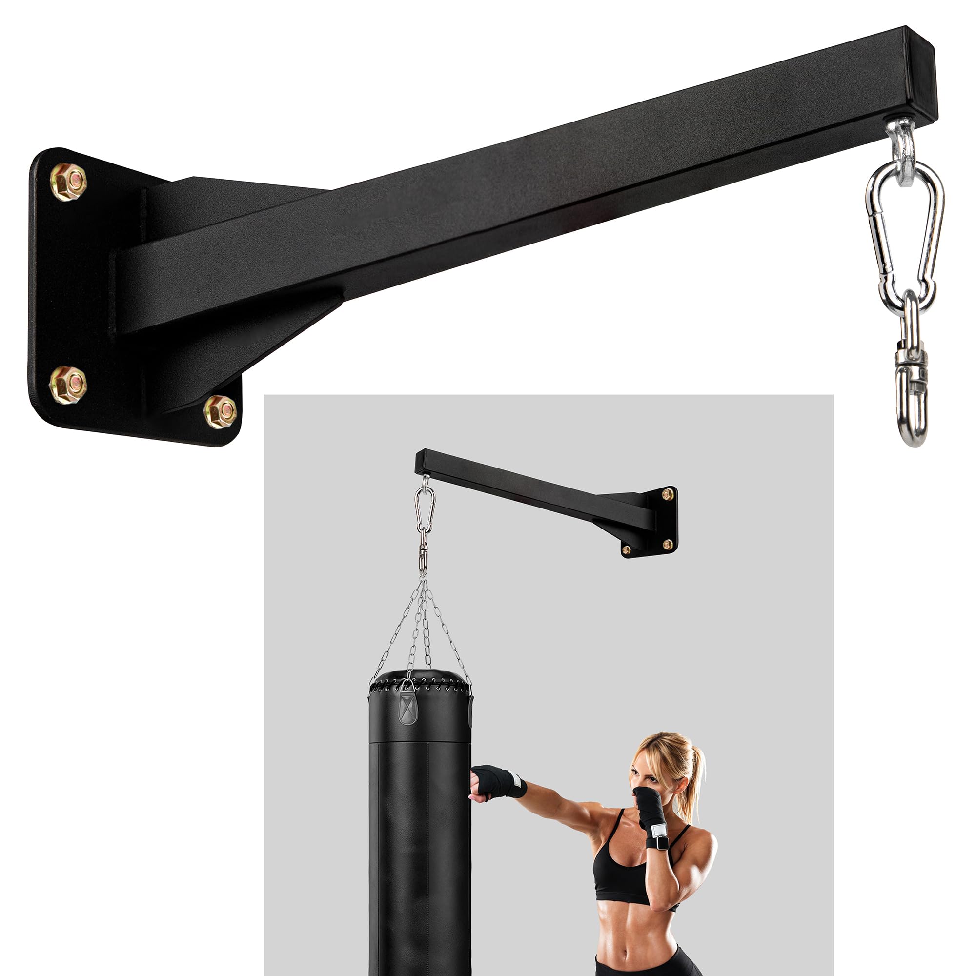 VANROUG Heavy Punching Bag Wall Mount Hanger,Heavy-Duty Boxing Bag Bracket for Home Gym Fitness MMA Training, Mounting Hardware Included, 360 Rotation Swivel Hook Matte Black