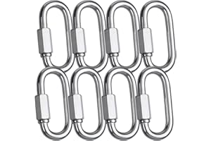 15/64" Quick Link,Alele 8 Packs M6 Stainless Steel Chain Connector,Heavy Duty D Shape Locking Looks for Carabiner, Hammock, Camping and Outdoor Equipment