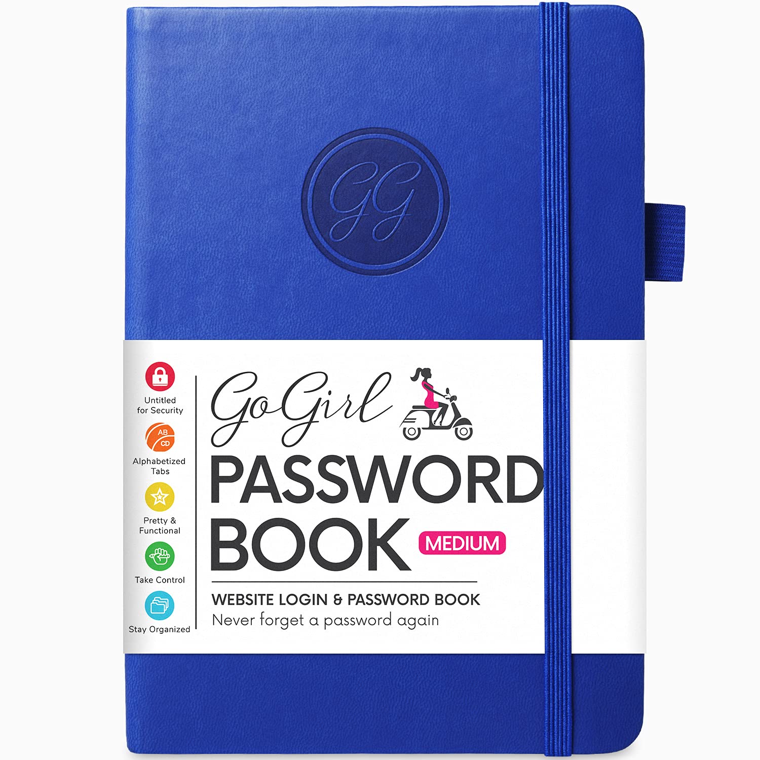 GoGirl Password Book with Alphabetical tabs – Internet Address & Password Keeper Logbook for Password Organization, Journal Notebook for Saving Website Logins. Medium Size 13.5 x 19cm - Royal Blue