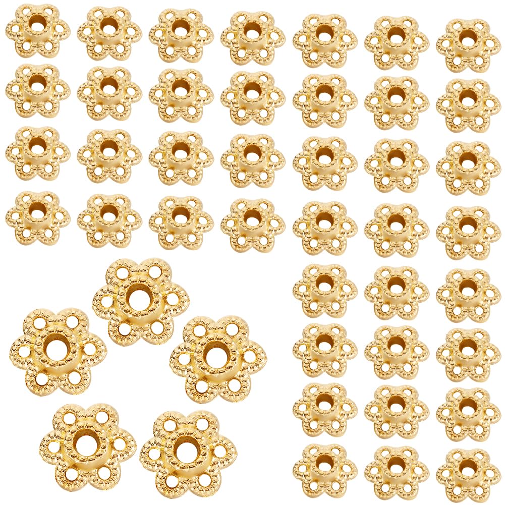 SUNNYCLUE 1 BOX 300PCS 6mm Alloy Flower Beads Caps Filigree Flower Beads Gold Metal Hollow Floral End Cap Loose Spacer Bead Bulk for jewellery Making Diy Women Earrings Necklace Bracelet Craft Supplie