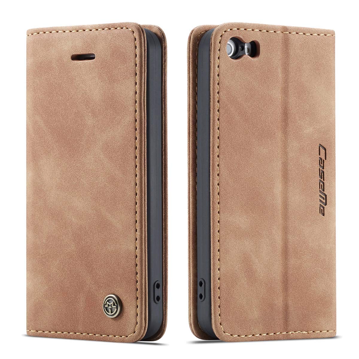 mvced Premium PU Leather Case Flip Wallet Phone Cover with Kickstand Card Slots TPU Shell Compatible with iPhone 5/5S/SE 2016,Brown