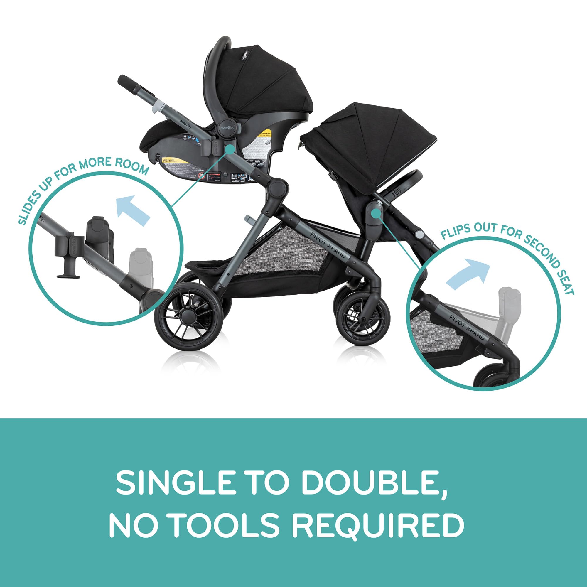 Evenflo Pivot Xpand Modular Travel System with LiteMax Infant Car Seat (Ayrshire Black)