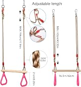 PELLOR Trapeze Bar Pink for Outdoor Swing with Rings Adjustable Rope 78in view 2