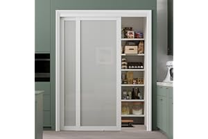 AINLARRY Bypass Glass Sliding Closet Door 60x80, Double Closet Panels with Hardware & Fascia, Full Frosted Tempered Glass Interior Sliding Door for Bedroom, No Assembly Required Panels