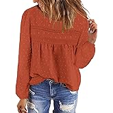 BETTE BOUTIK Womens Boho Fall Long Sleeve Shirts Crewneck Dressy Casual Blouses Trendy Flowy Tops