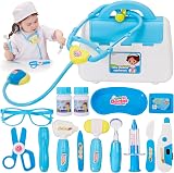 BUYGER 16 Pcs Kids Doctor Set Lights and Sounds Toy Kit Blue
