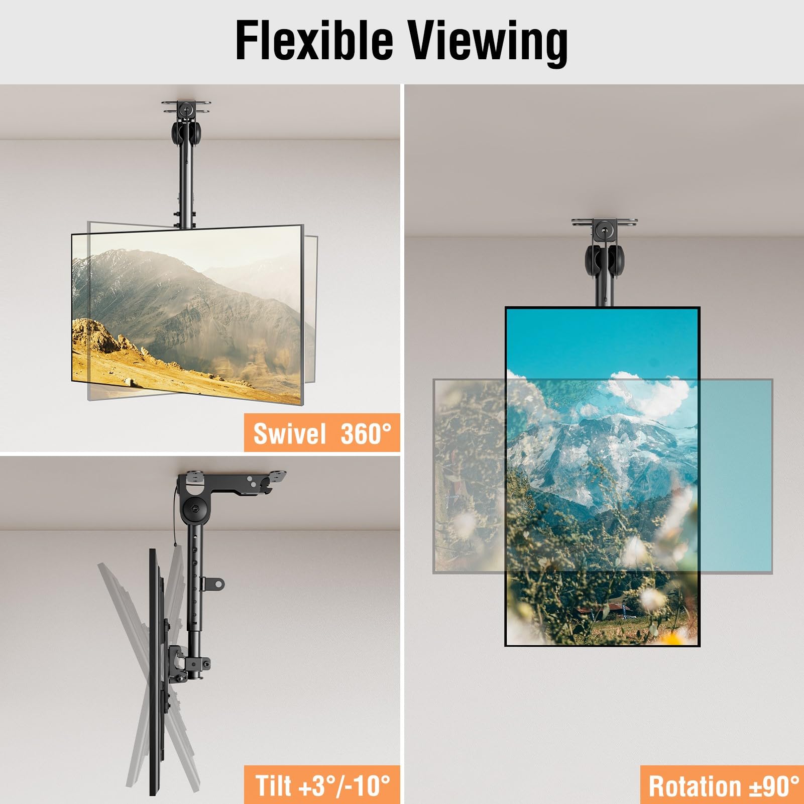 ELIVED Flip Down Ceiling TV Mount for Most 14-40 Inch TVs, Floding TV Mount for Flat and Pitched Roof, Height Adjustable Full Motion tv Bracket 360° Swivel, Max VESA 200x200mm, up to 22 Lbs, YD3030