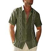 Runcati Mens Short Sleeve Guayabera Shirts Linen Cotton Button Down Mexican Embroidered Cuban Wedding Shirt Summer Beach Tops