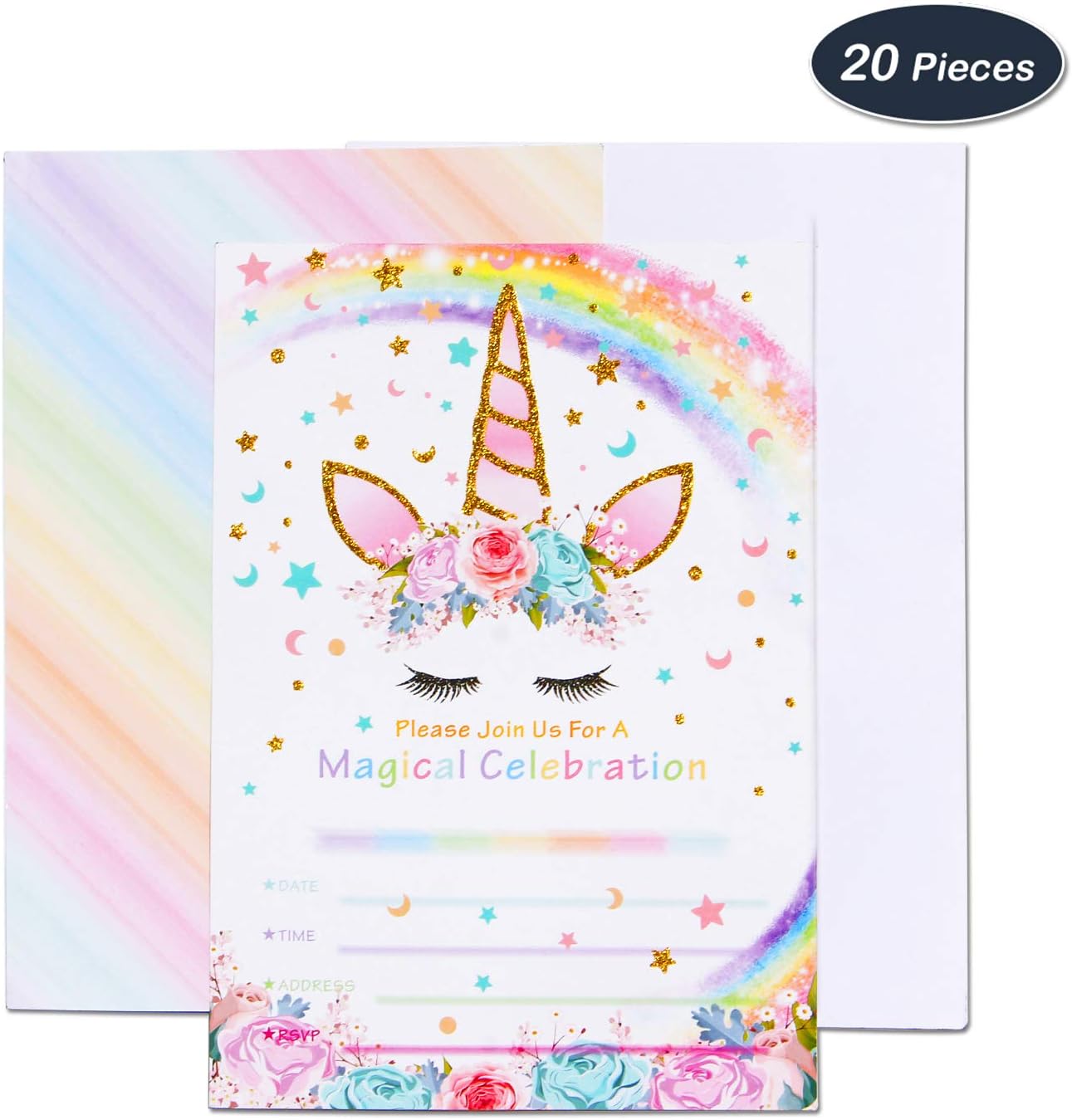 WERNNSAI Unicorn Party Invitations for Kids