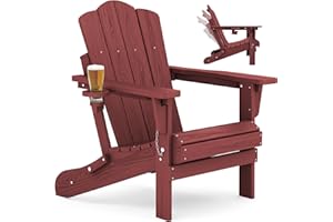 KINGYES Adjustable Folding Adirondack Chair, 3-Position Reclining Adirondack Chairs with Cup Holder, HDPE All-Weather Oversized Adirondack for Outdoor, Patio, Backyard Deck, Fire Pit, Red