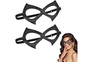 jayuwe 2PCS Adjustable Cat Woman Mask Leather Black Cat Eye Mask with Adjustable Strap (15.75-20.47 inch), Half Face Superhero Mask for Women Masquerade Halloween Costume Cosplay Accessory Props