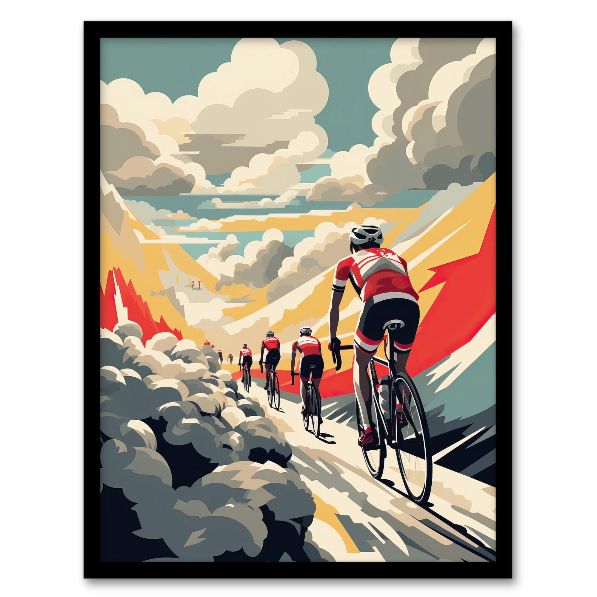 Modern Cycle Road Race Artwork Paris Roubaix Hell Of The North Haute Route Cycling Painting Art Print Framed Poster Wall Decor 12x16 inch