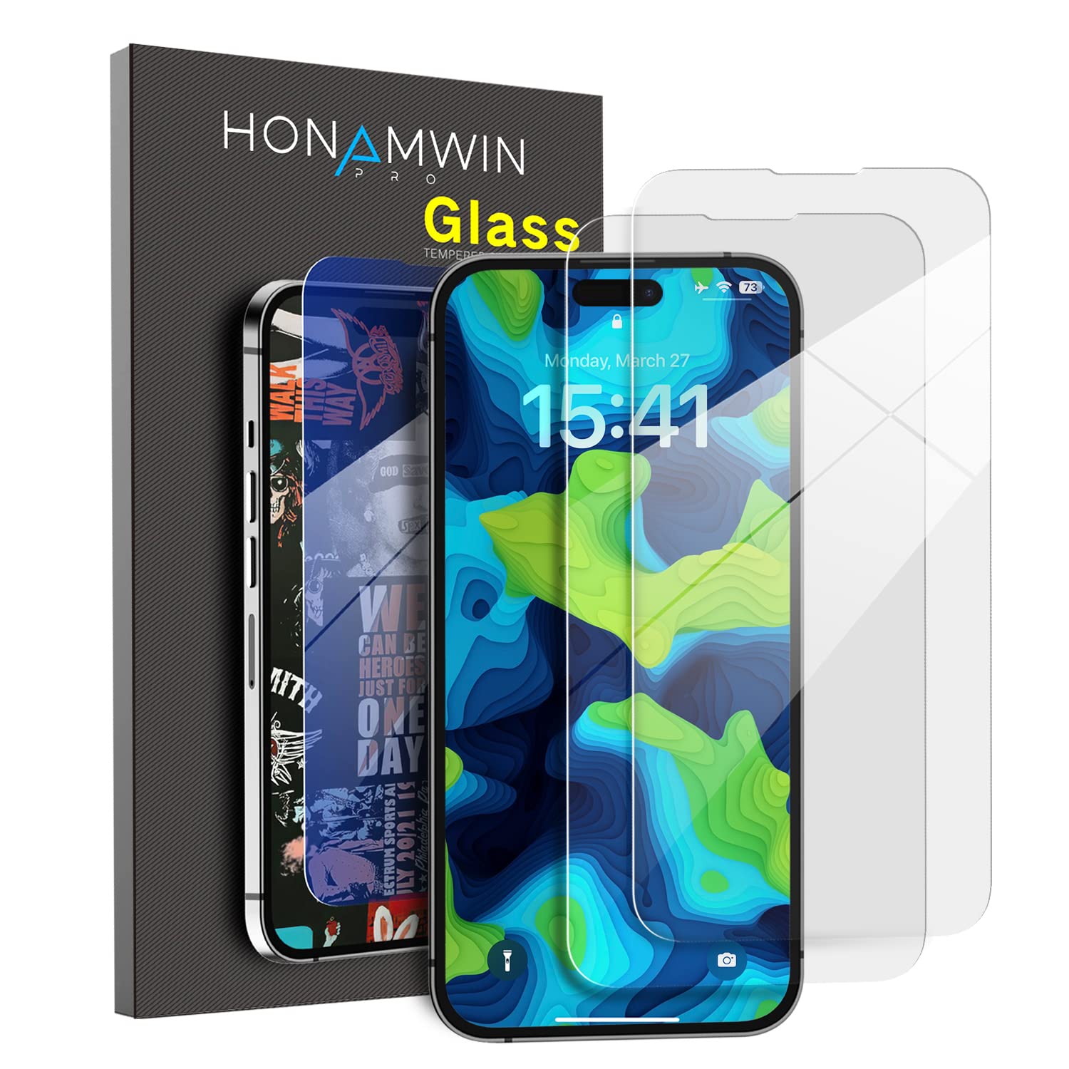 HONAMWINPRO Screen Protector Glass Clear For iPhone 14 Pro (Transparency/Scratch Resistant/Shockproof/Anti-Fingerprint) 2 PACK Screen Protector