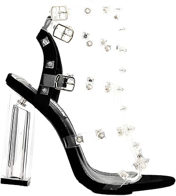 black clear block heel sandals