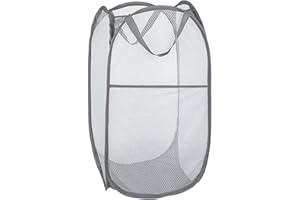 Aplter Mesh Pop Up Laundry Basket Portable Laundry Hamper with Strong Handle Foldable Clothes Basket for Cruise, Travel, RV (Grey - 1 Pack)