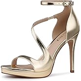 CELLENZ Stiletto Women High Heels: 4.3 Inch Comfortable Heels Prom Party Wedding, Peep Toe Platform Heels, Black White Silver Gold Strappy Heel Sandals