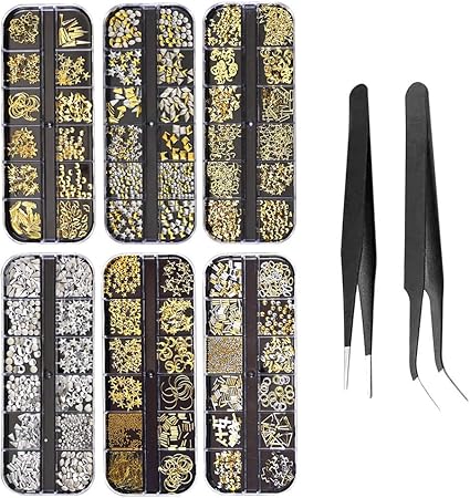 Amazon Lattcure ネイルスタッズ ゴールドネイルパーツセット 6ケース72種類セット ネイルアートパーツ 3dネイルデザイン ブリオン パール ラインストーン フレークパーツ ネイル ピンセット2本付き Lattcure ラインストーン 通販