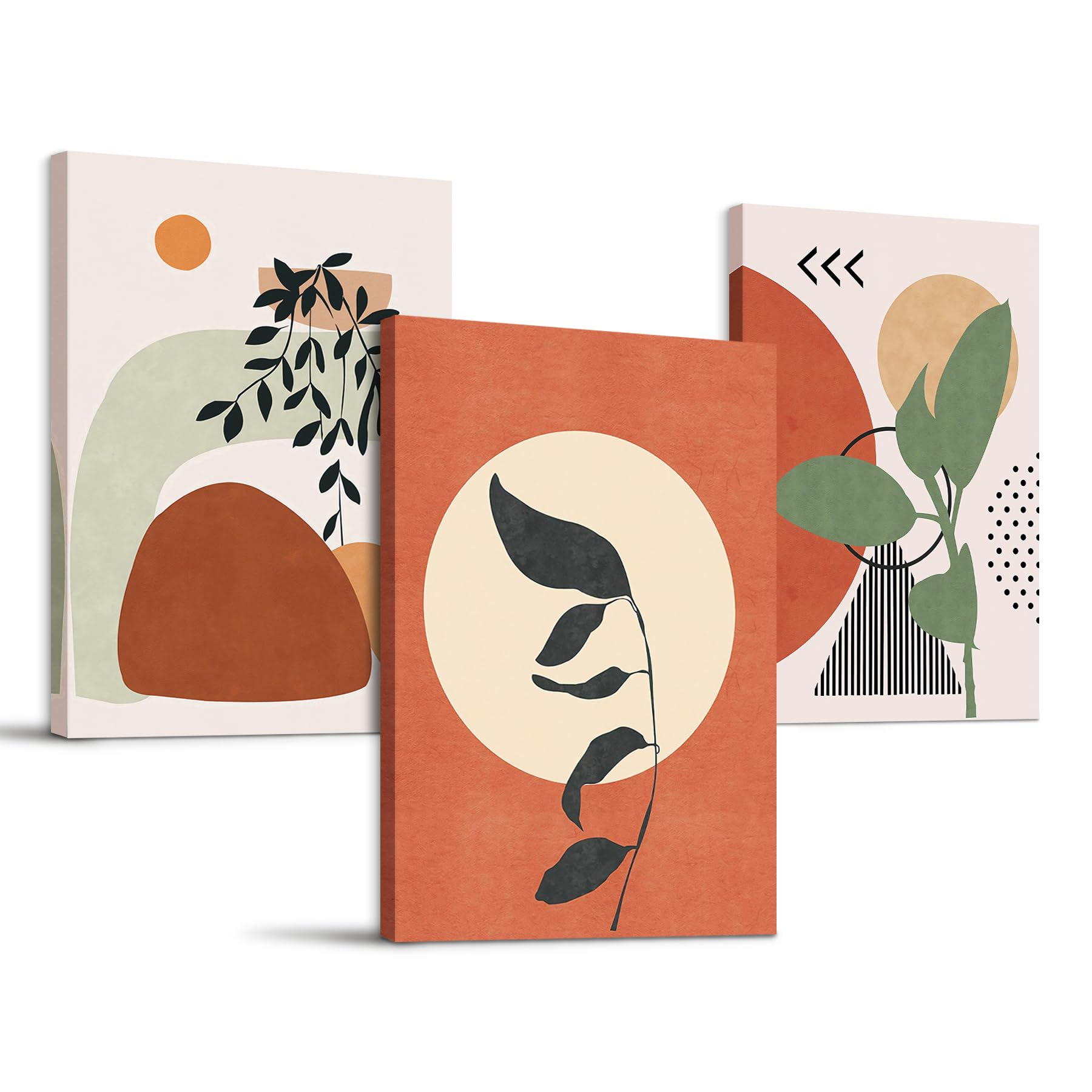 hyidecorart Boho Orange Canvas Wall Art for Living Room, Abstract Leaves and Sun Nordic Minimalist Modern Plant Flower Wall Decor, Mid-Century Prints Paintings Wall Decorations for Office (12"×16"×3) — image 1
