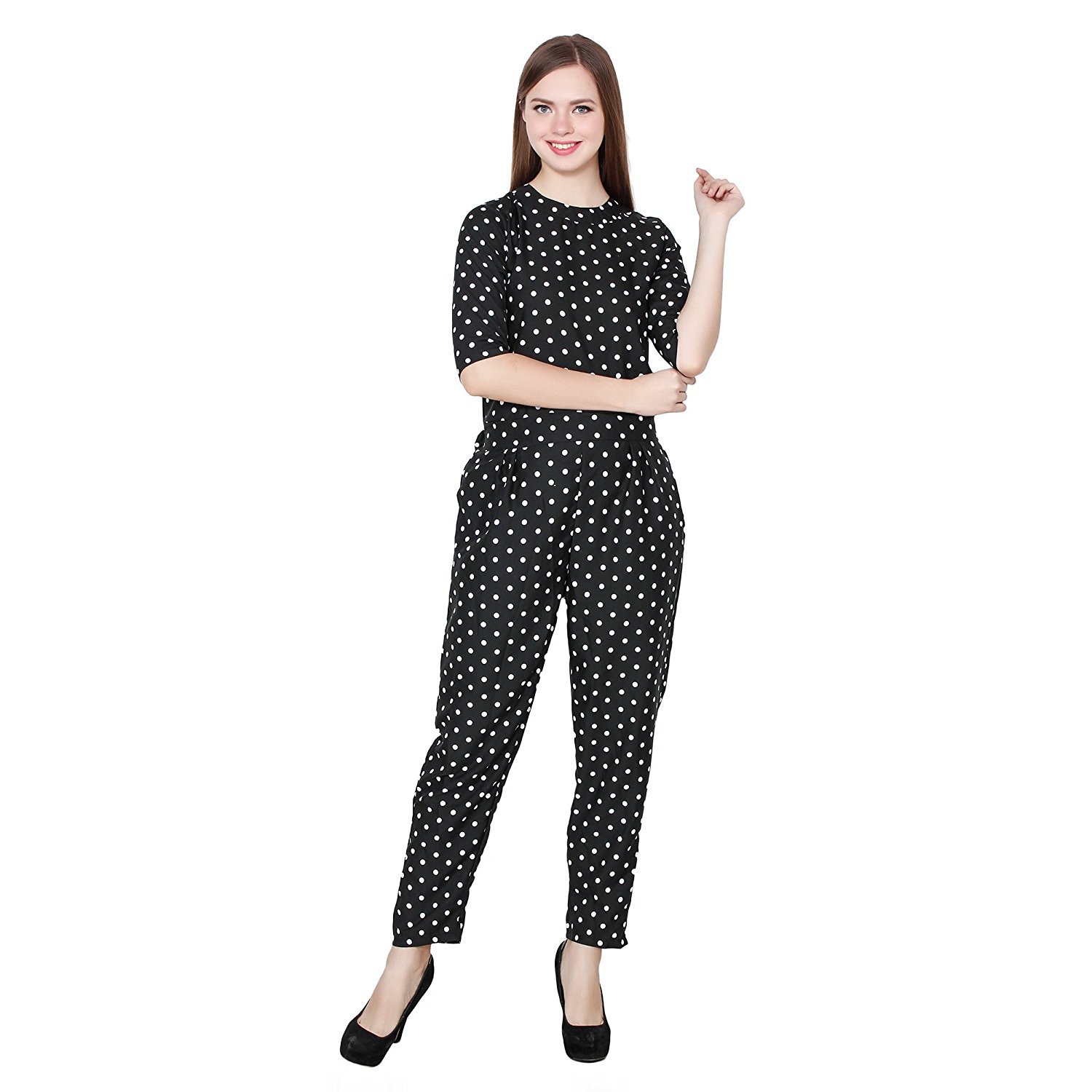 my swag women's polka dot crepe jumpsuit