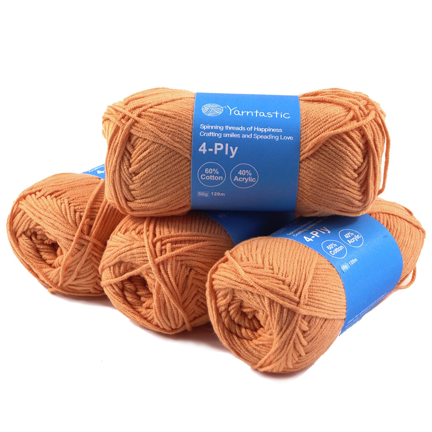 Yarntastic 50g x 4 Balls in a Pack, 4 Ply Yarn, 16 Wraps per inch (About 2.5cm), 60% Cotton 40% Acrylic Blended, 43 Colour Choices; for Knitting, Crochet, Amigurumi, Baby Blanket, Clothing and Others